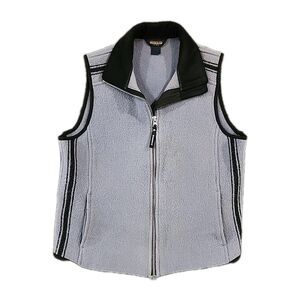 Woolrich Blanket Vest Women’s M Wool Blend Full Zip Gray Black Pockets